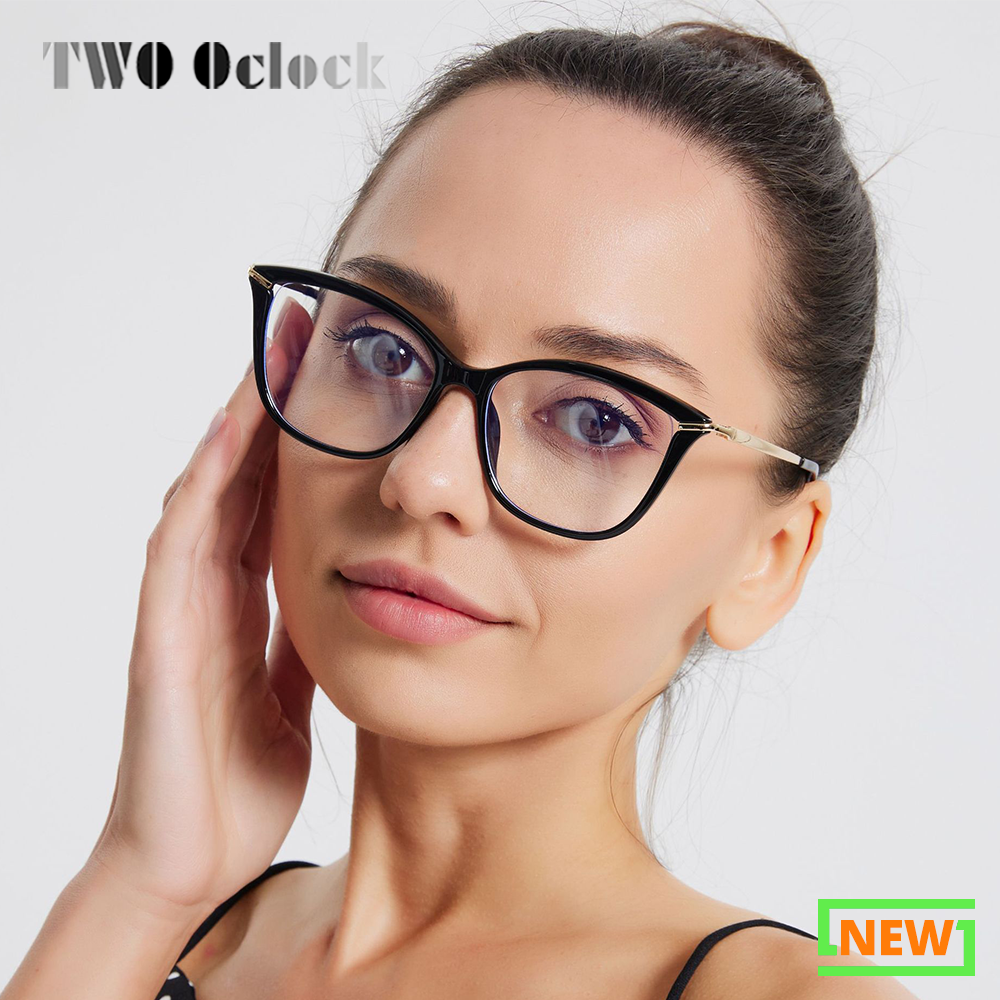 2022 럭셔리 브랜드 숙녀 고양이 눈 안경 여성 레트로 블랙 Eyeglasse 프레임 0 디옵터 클리어 렌즈 안티 블루 라이트 아이웨어